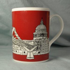 12 oz mug Emmeline Simpson England MILLENNIUM BRIDGE RED bone china (w819)